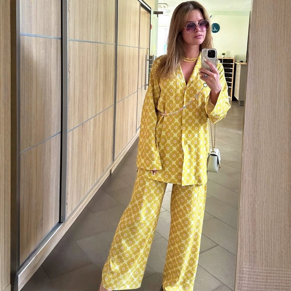 Women's Loose Lounge Two-Piece with Shirt Blouse and Balloon Pants Chichicherry - Chichicherry