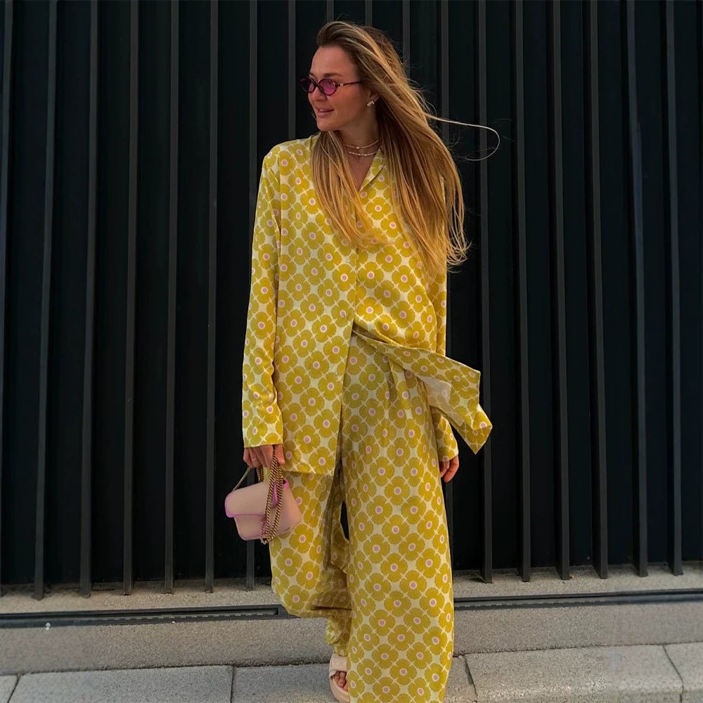 Women's Loose Lounge Two-Piece with Shirt Blouse and Balloon Pants Chichicherry - Chichicherry