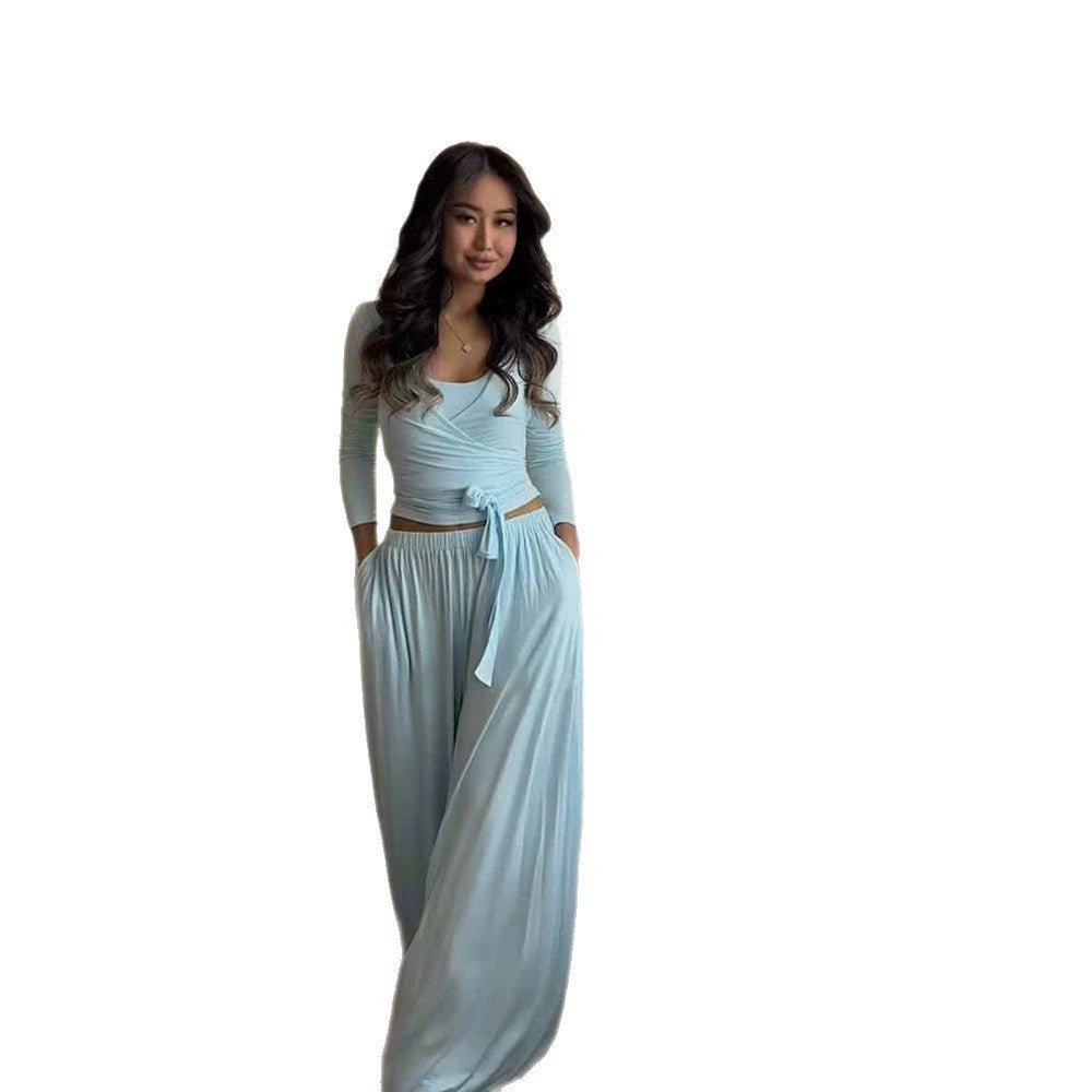 Women's loungewear set with wrap cropped top and wide palazzo pants Chichicherry - Chichicherry