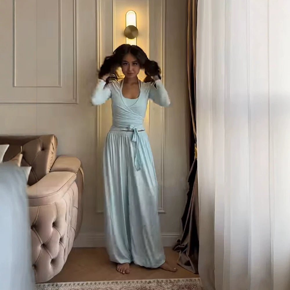Women's loungewear set with wrap cropped top and wide palazzo pants Chichicherry - Chichicherry