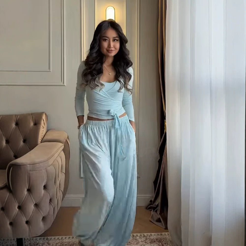 Women's loungewear set with wrap cropped top and wide palazzo pants Chichicherry - Chichicherry