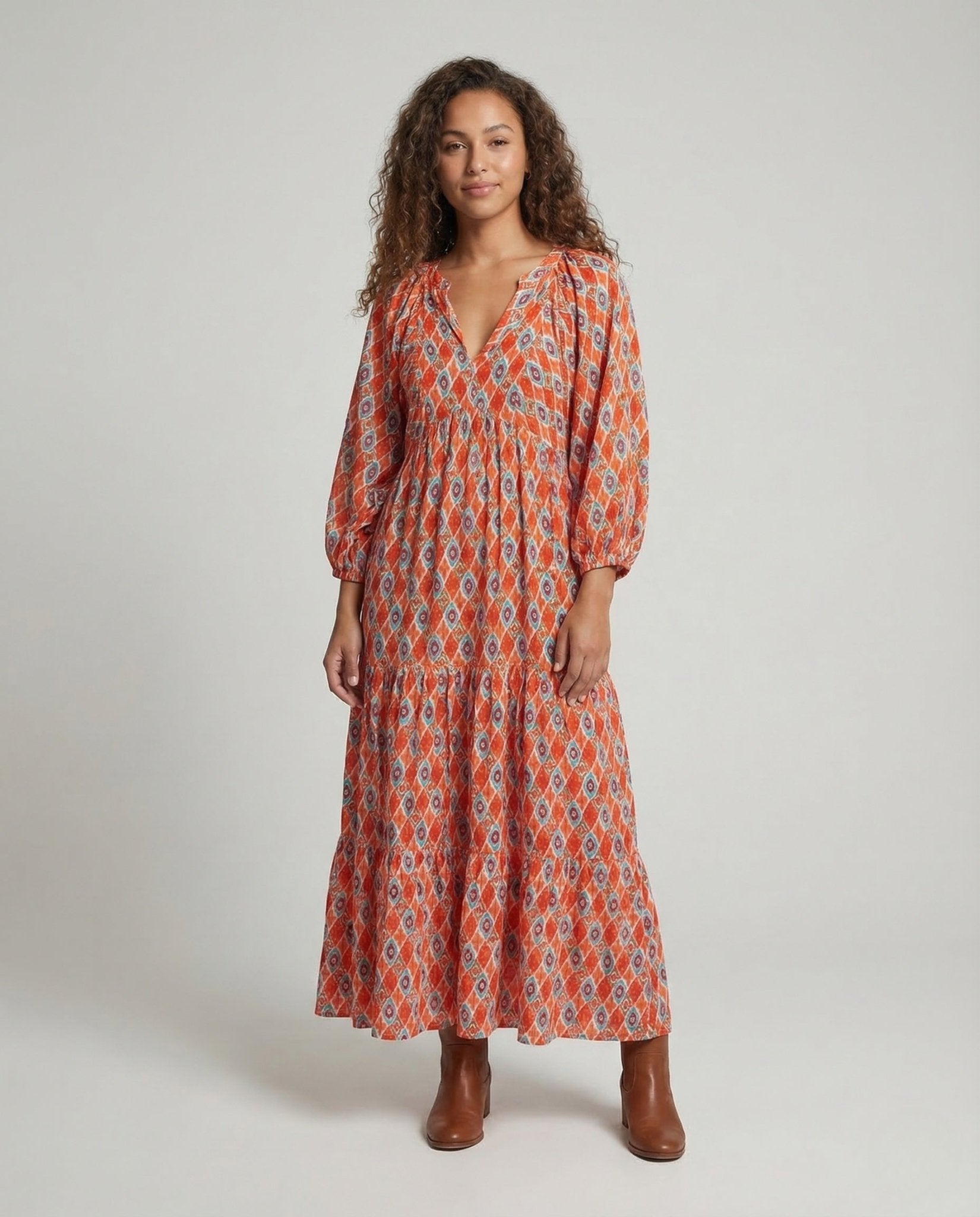Women's Maxi Dress Empire Balloon Sleeves - Chichicherry