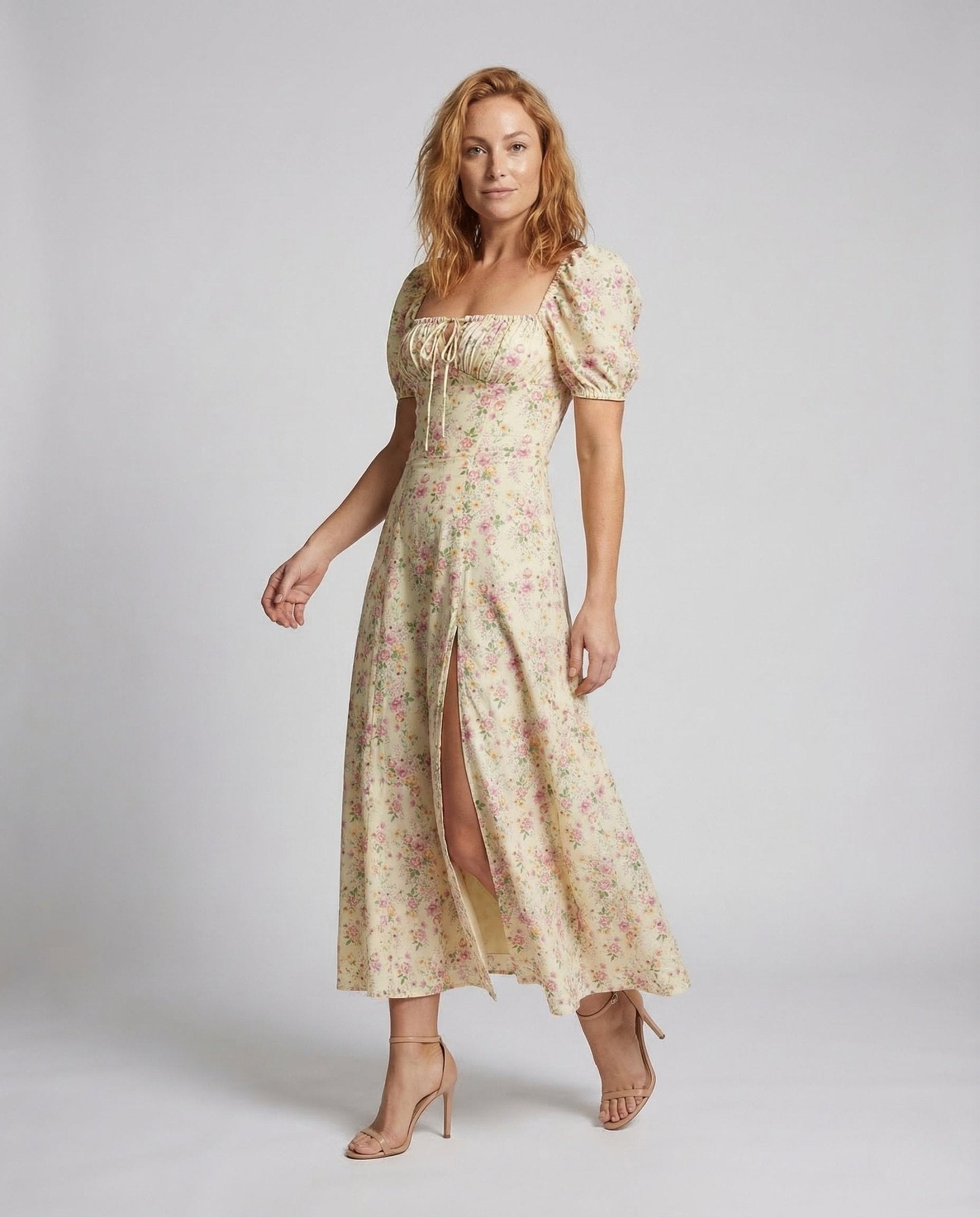 Women's Maxi Dress Heart Neckline Slit - Chichicherry