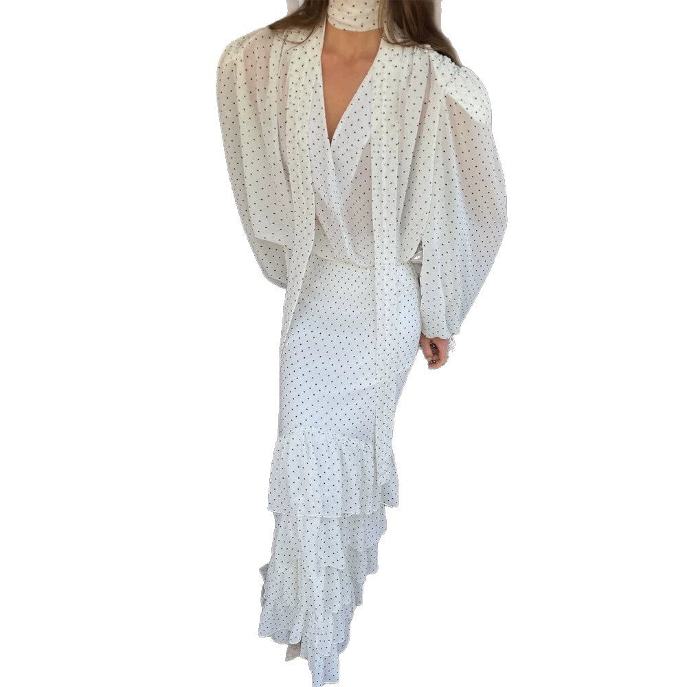 Women's Maxi Dress in Chiffon with Wrap Top, Bow and Tiered Ruffle Skirt Chichicherry - Chichicherry