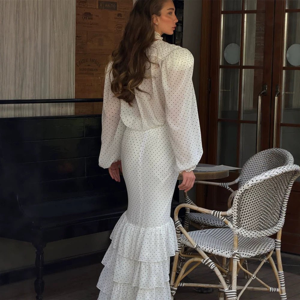 Women's Maxi Dress in Chiffon with Wrap Top, Bow and Tiered Ruffle Skirt Chichicherry - Chichicherry