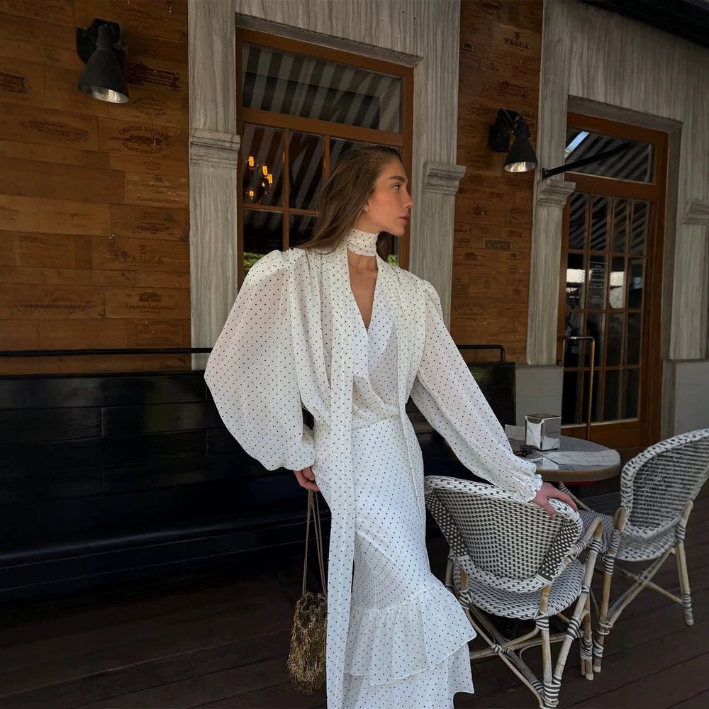 Women's Maxi Dress in Chiffon with Wrap Top, Bow and Tiered Ruffle Skirt Chichicherry - Chichicherry