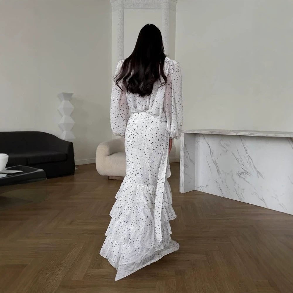 Women's Maxi Dress in Chiffon with Wrap Top, Bow and Tiered Ruffle Skirt Chichicherry - Chichicherry