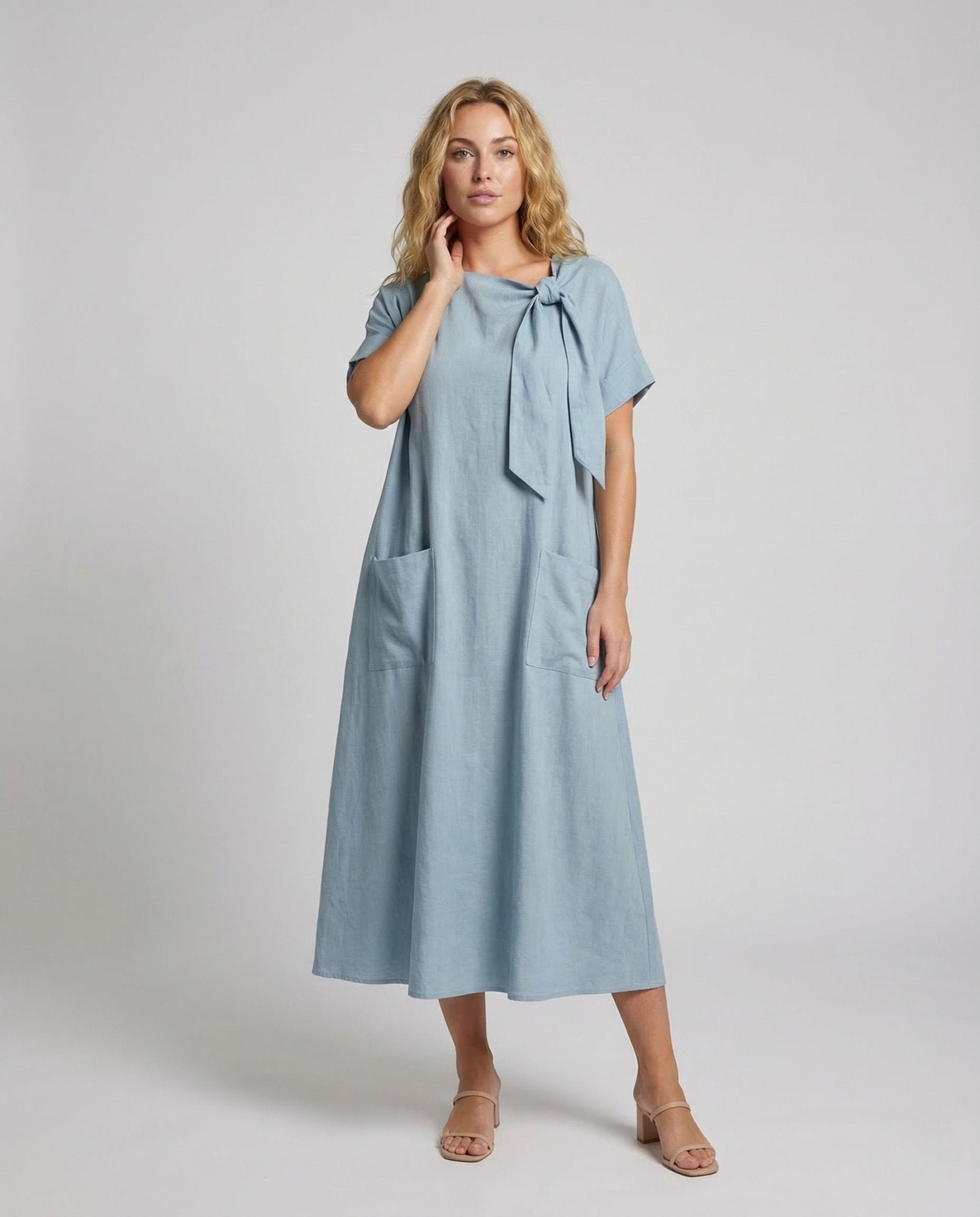 Women's Maxi Dress Knot Neck Pockets - Chichicherry