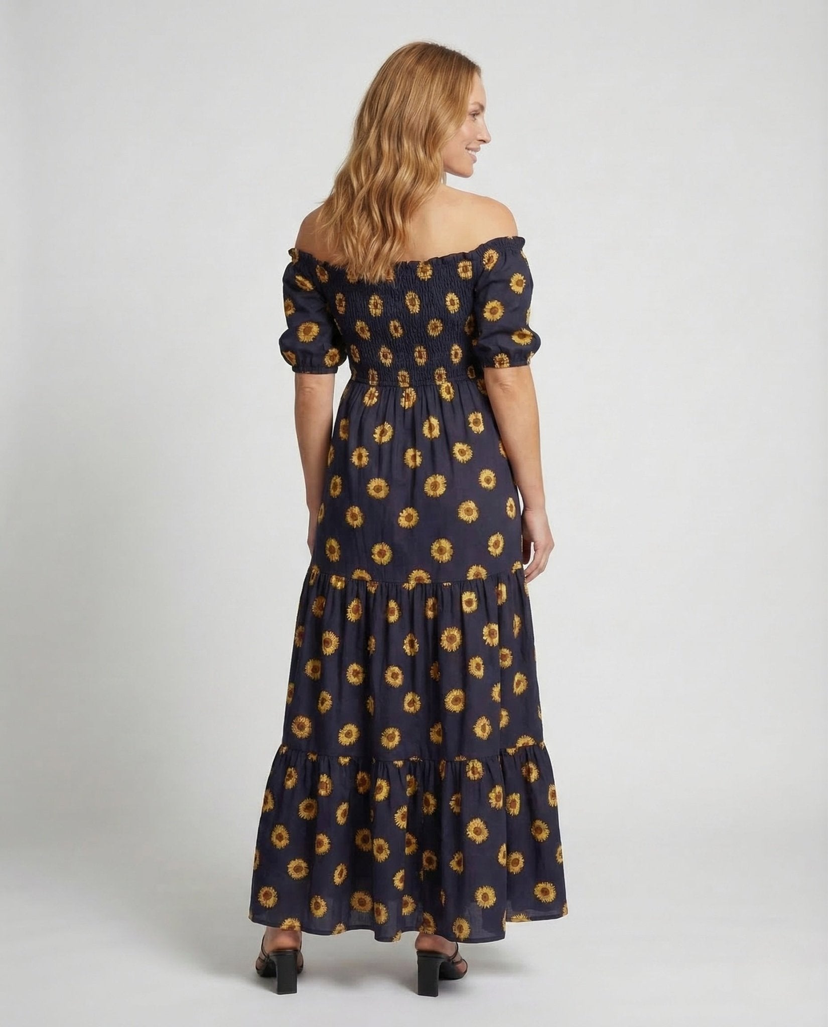 Women's Maxi Dress Off - Shoulder Smocked Bodice - Chichicherry
