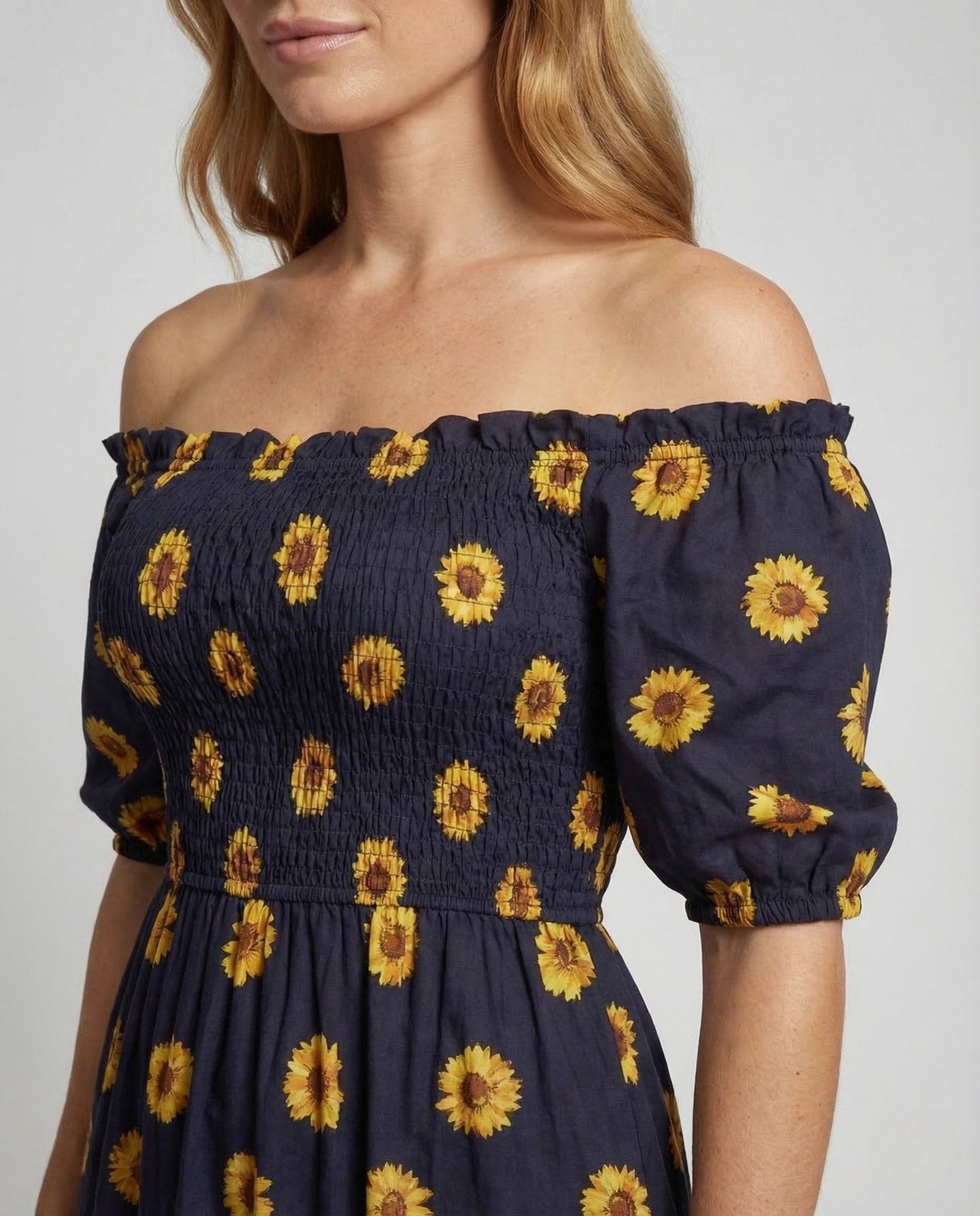 Women's Maxi Dress Off - Shoulder Smocked Bodice - Chichicherry