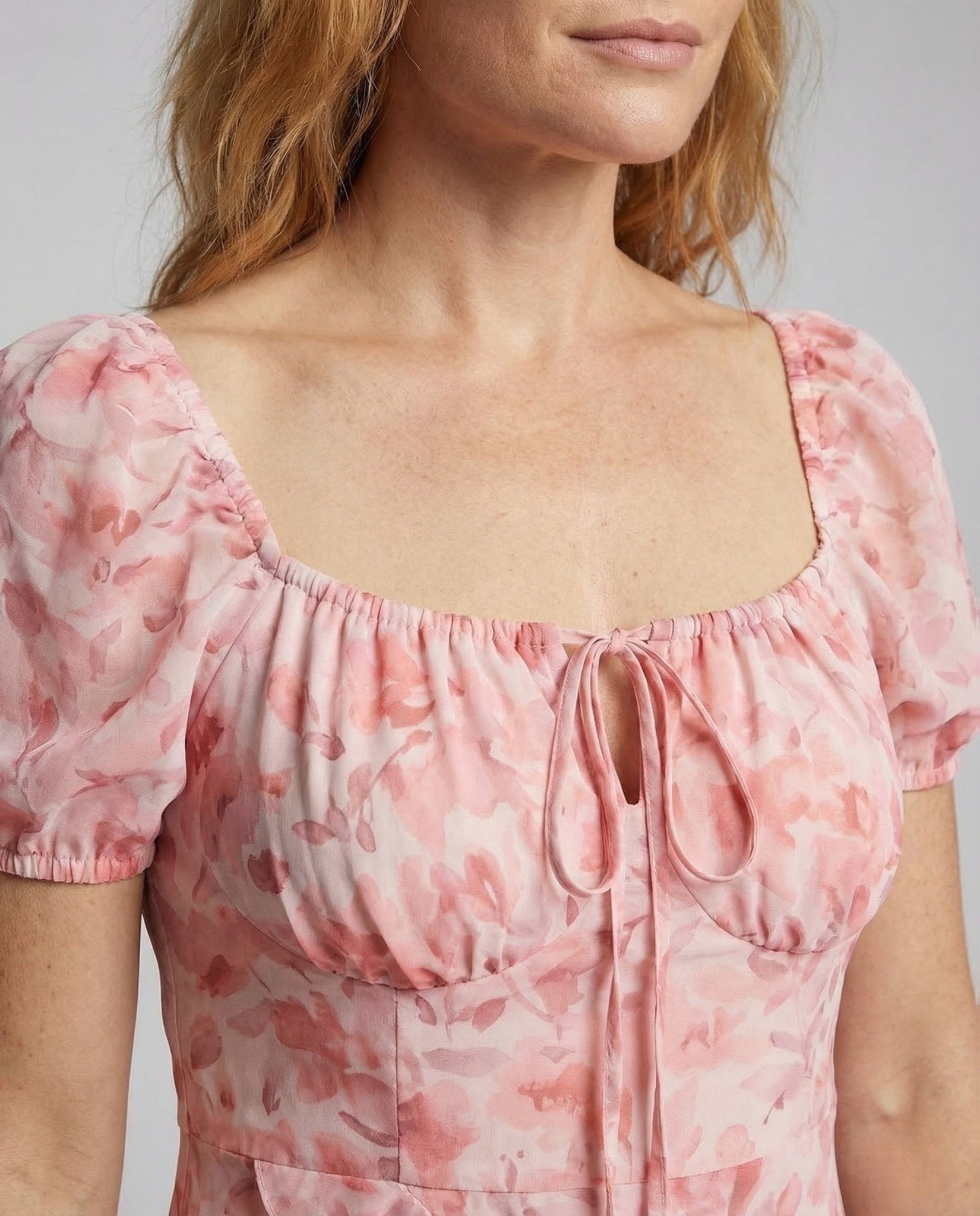 Women's Maxi Dress Puff Sleeves Ruffled Hem - Chichicherry