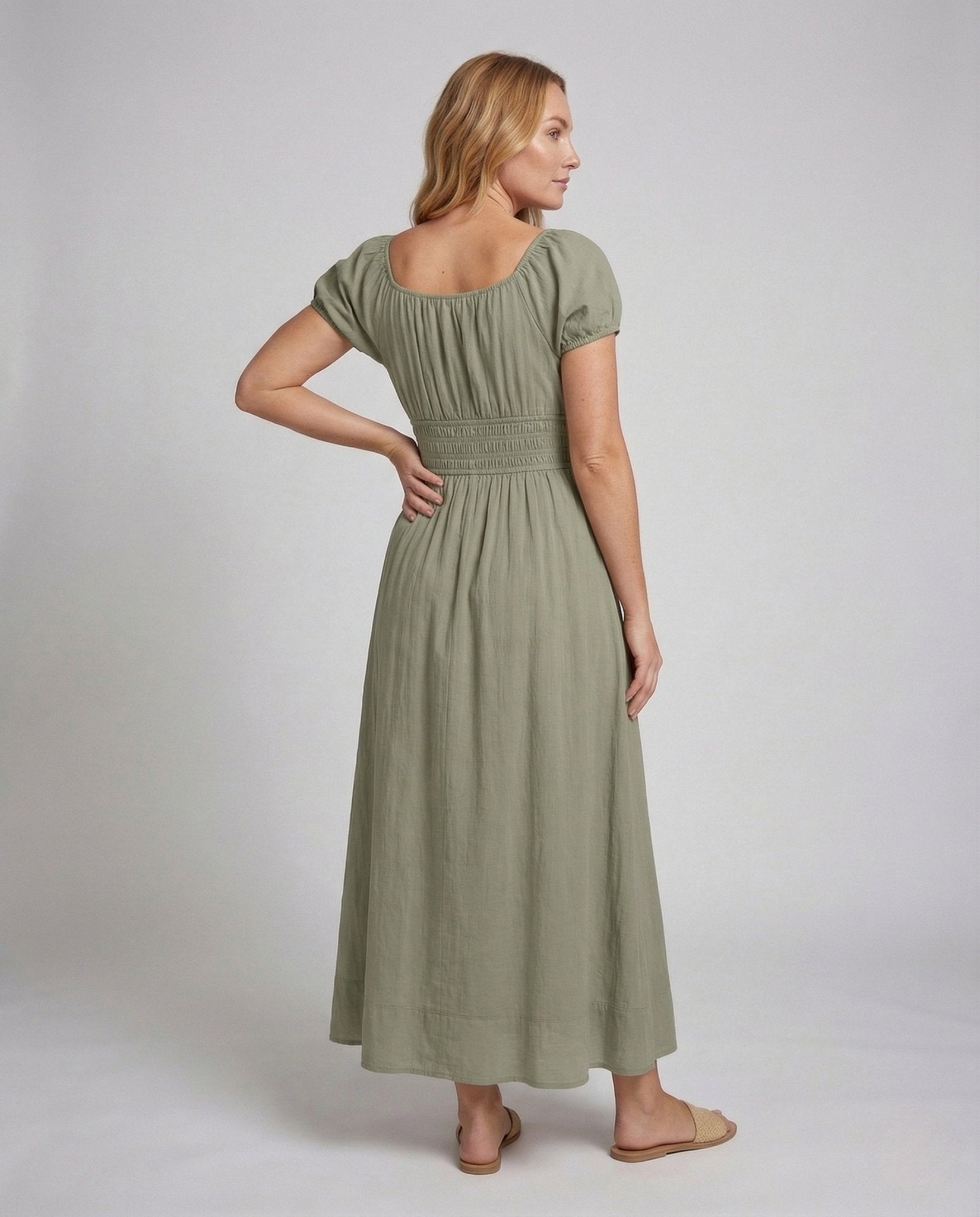 Women's Maxi Dress Smock Puff Sleeves - Chichicherry