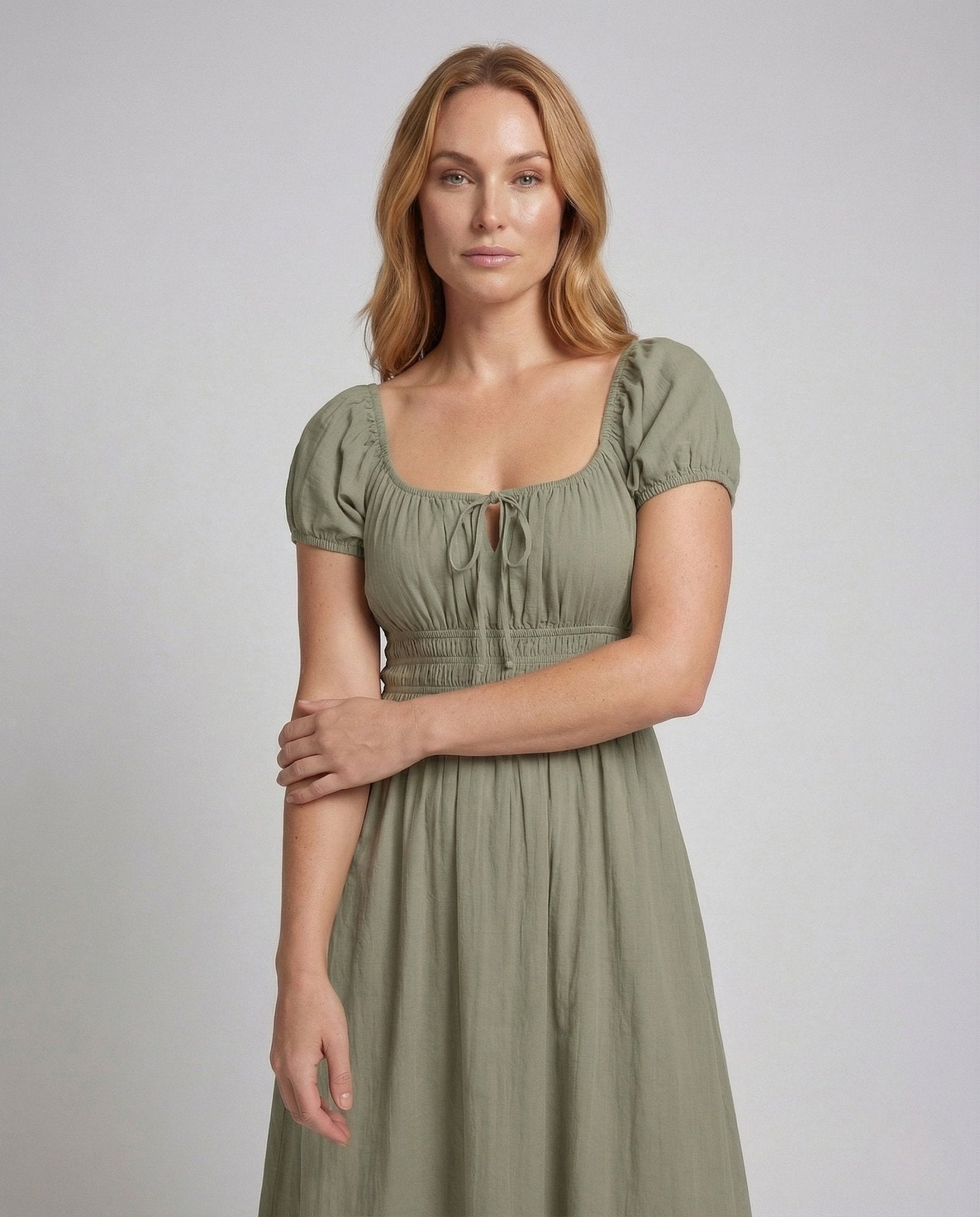 Women's Maxi Dress Smock Puff Sleeves - Chichicherry
