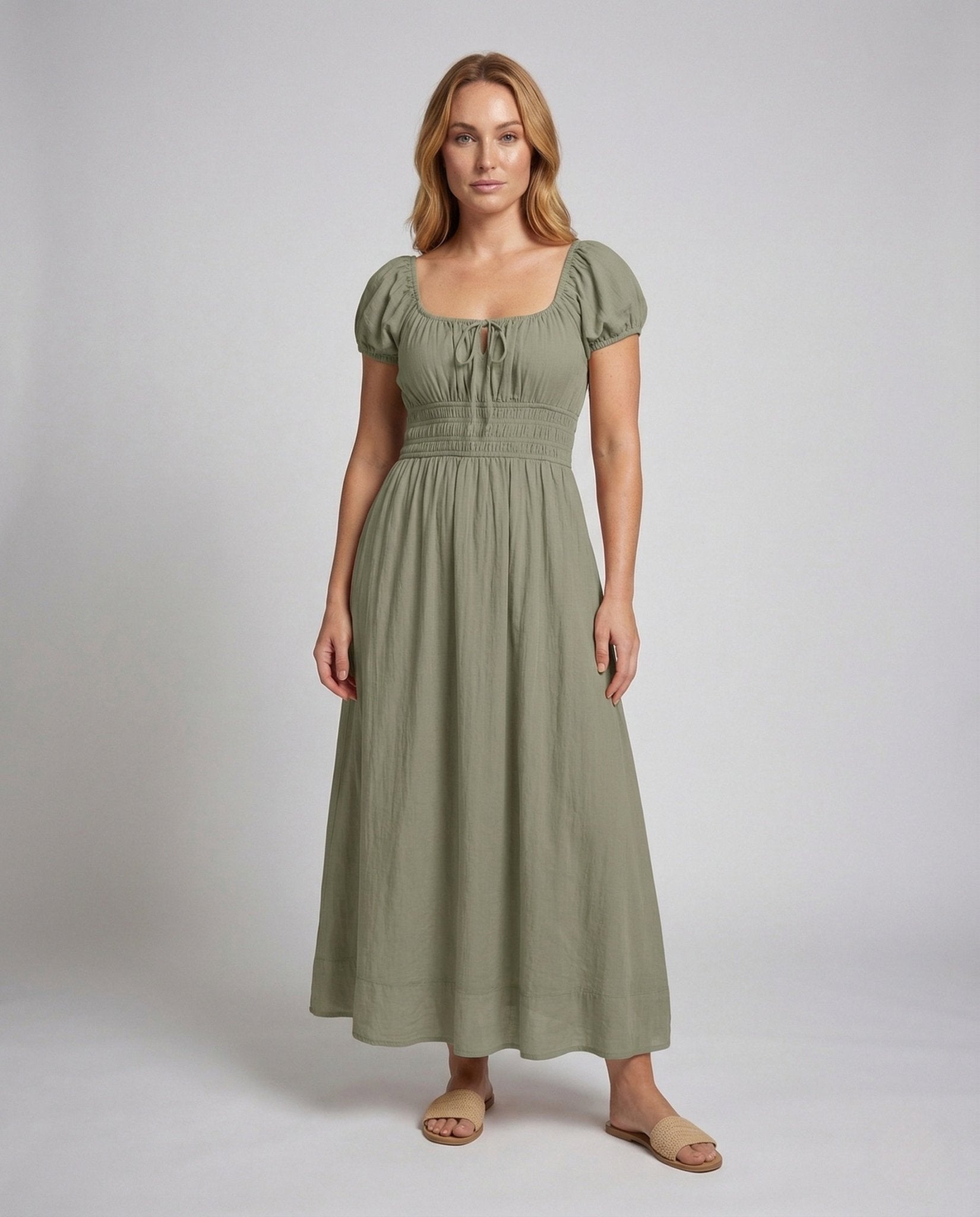Women's Maxi Dress Smock Puff Sleeves - Chichicherry