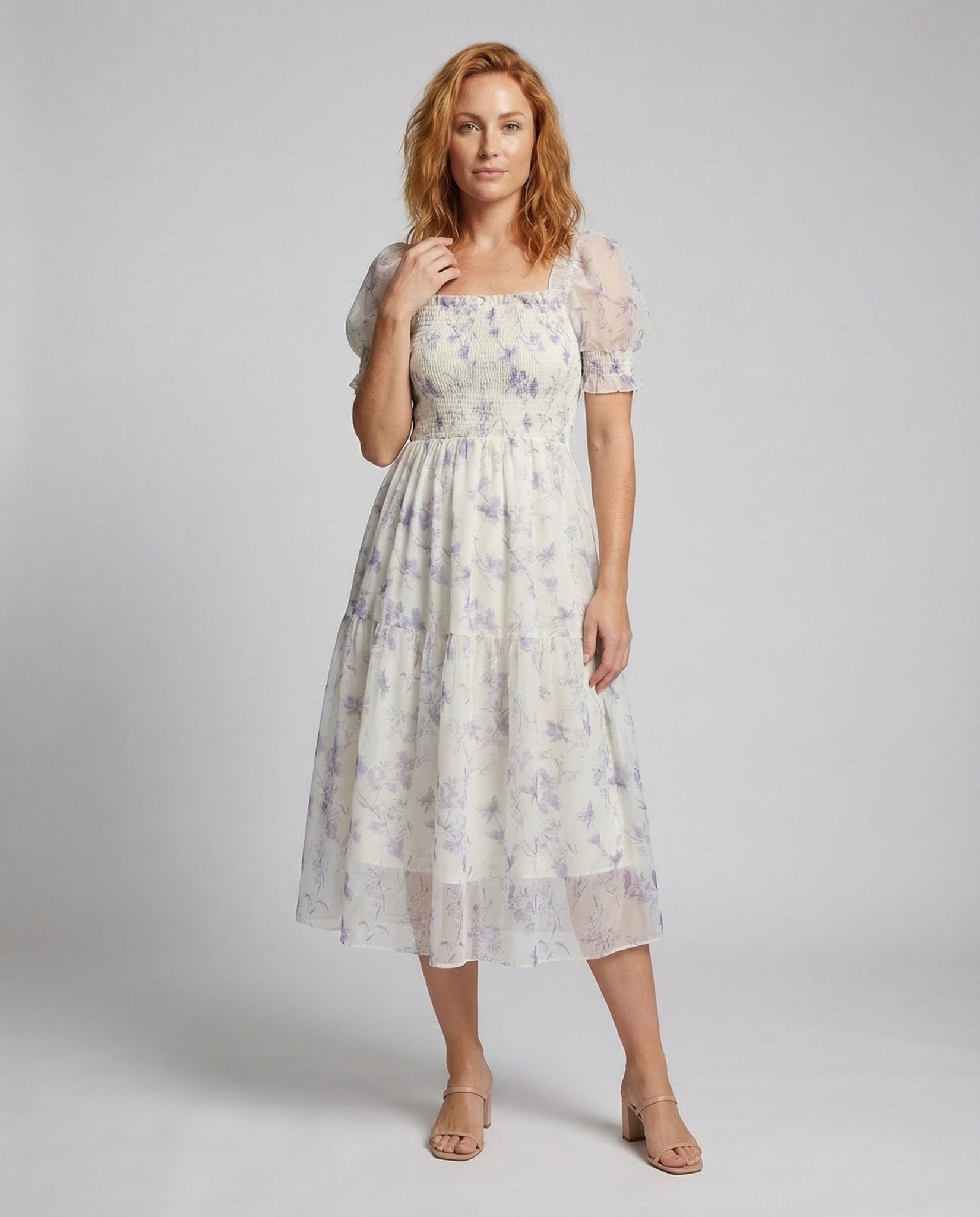 Women's Maxi Dress Smocked Puff Sleeves - Chichicherry