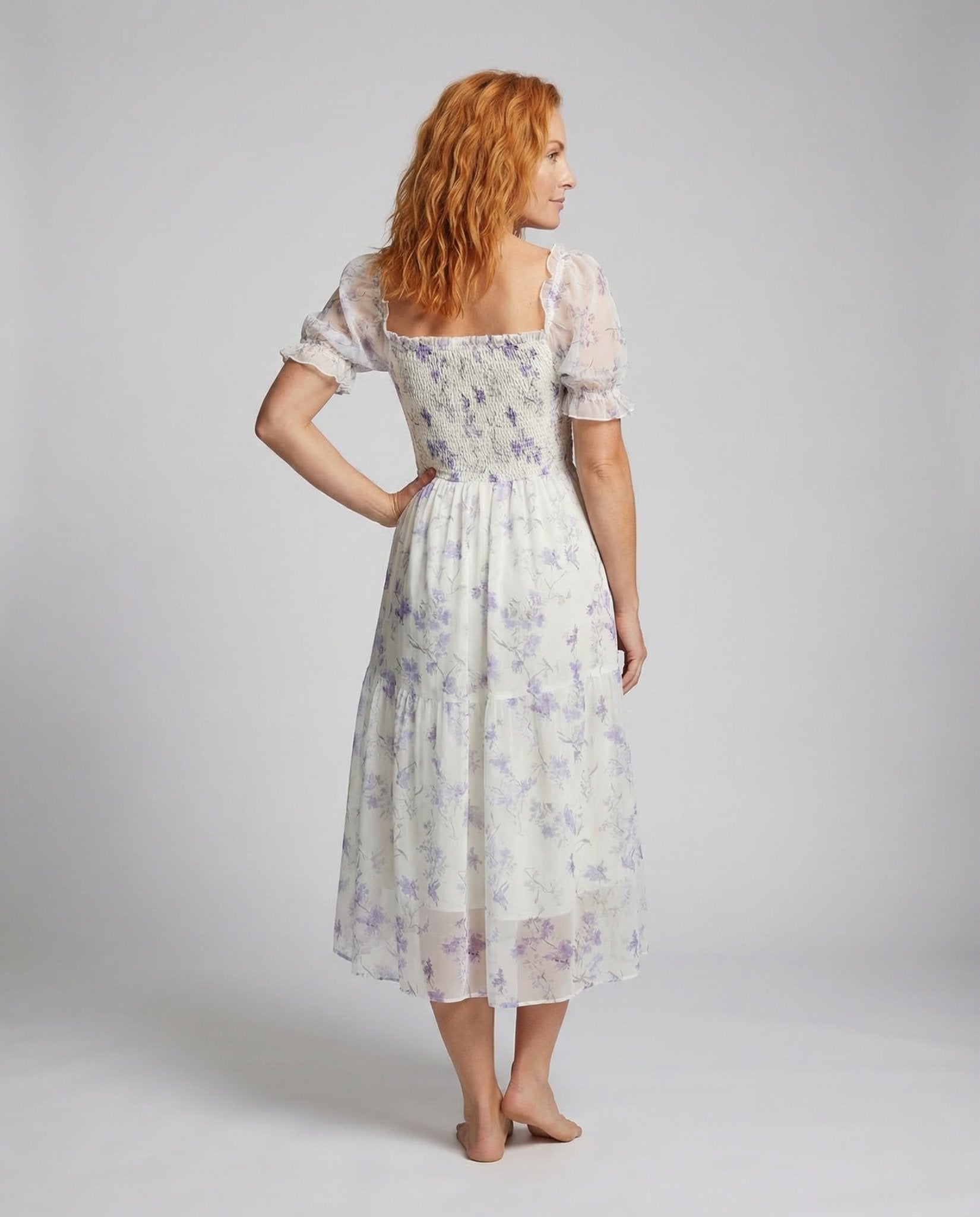 Women's Maxi Dress Smocked Puff Sleeves - Chichicherry