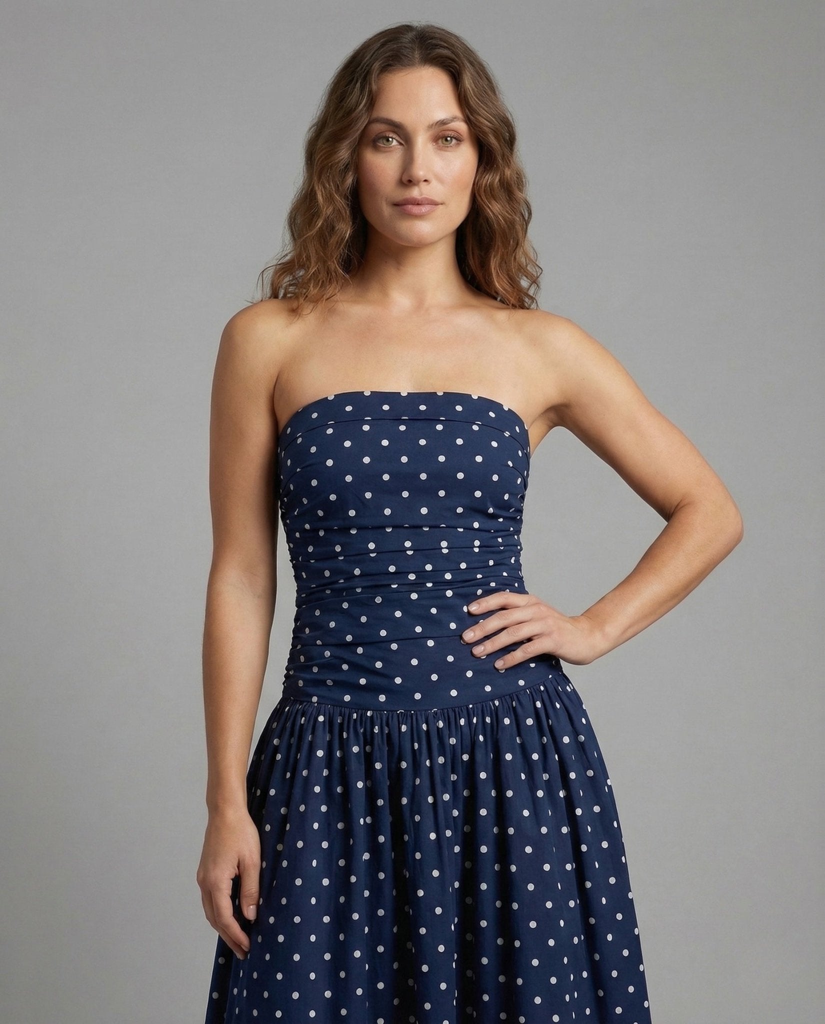 Women's Maxi Dress Strapless Dots - Chichicherry
