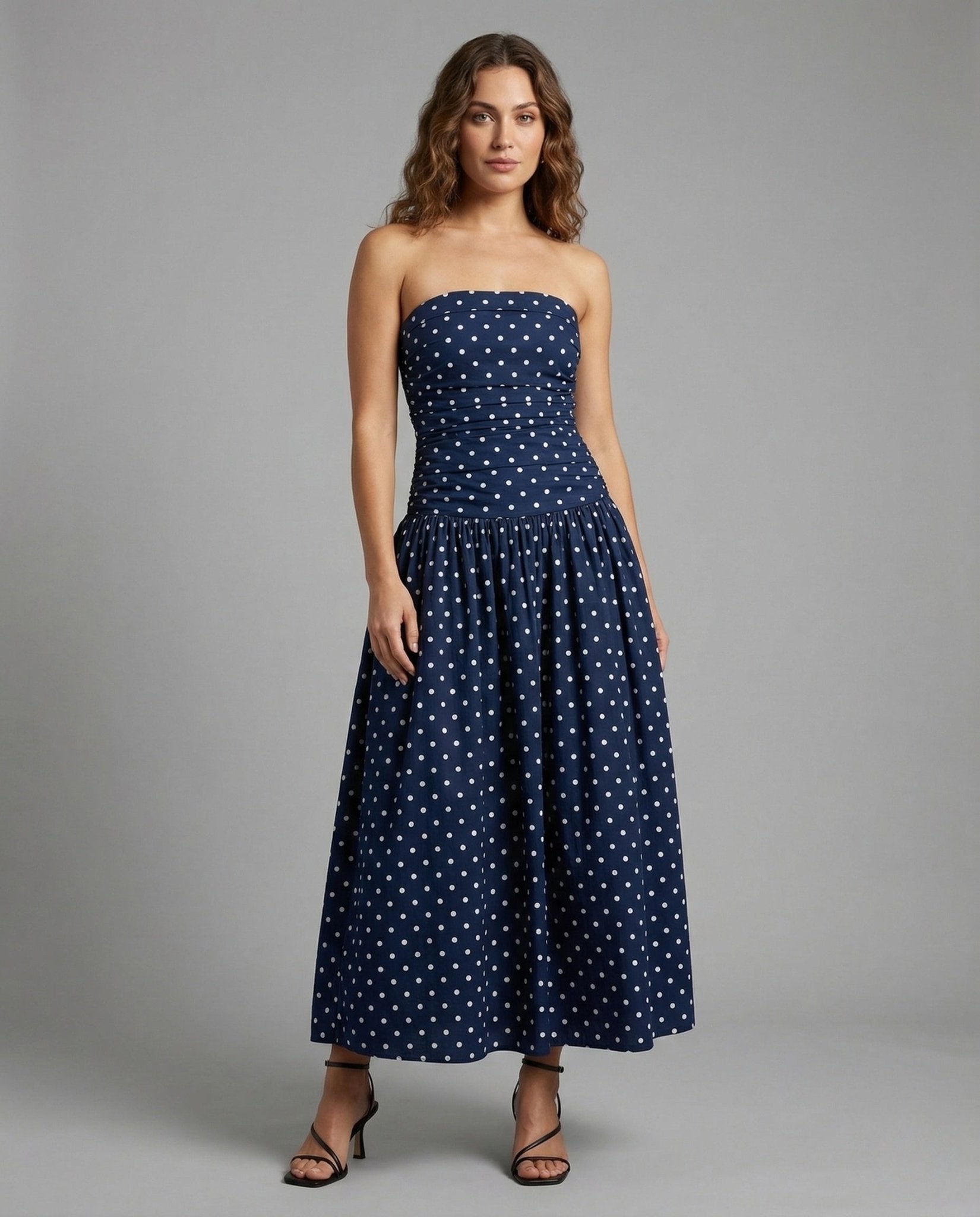 Women's Maxi Dress Strapless Dots - Chichicherry