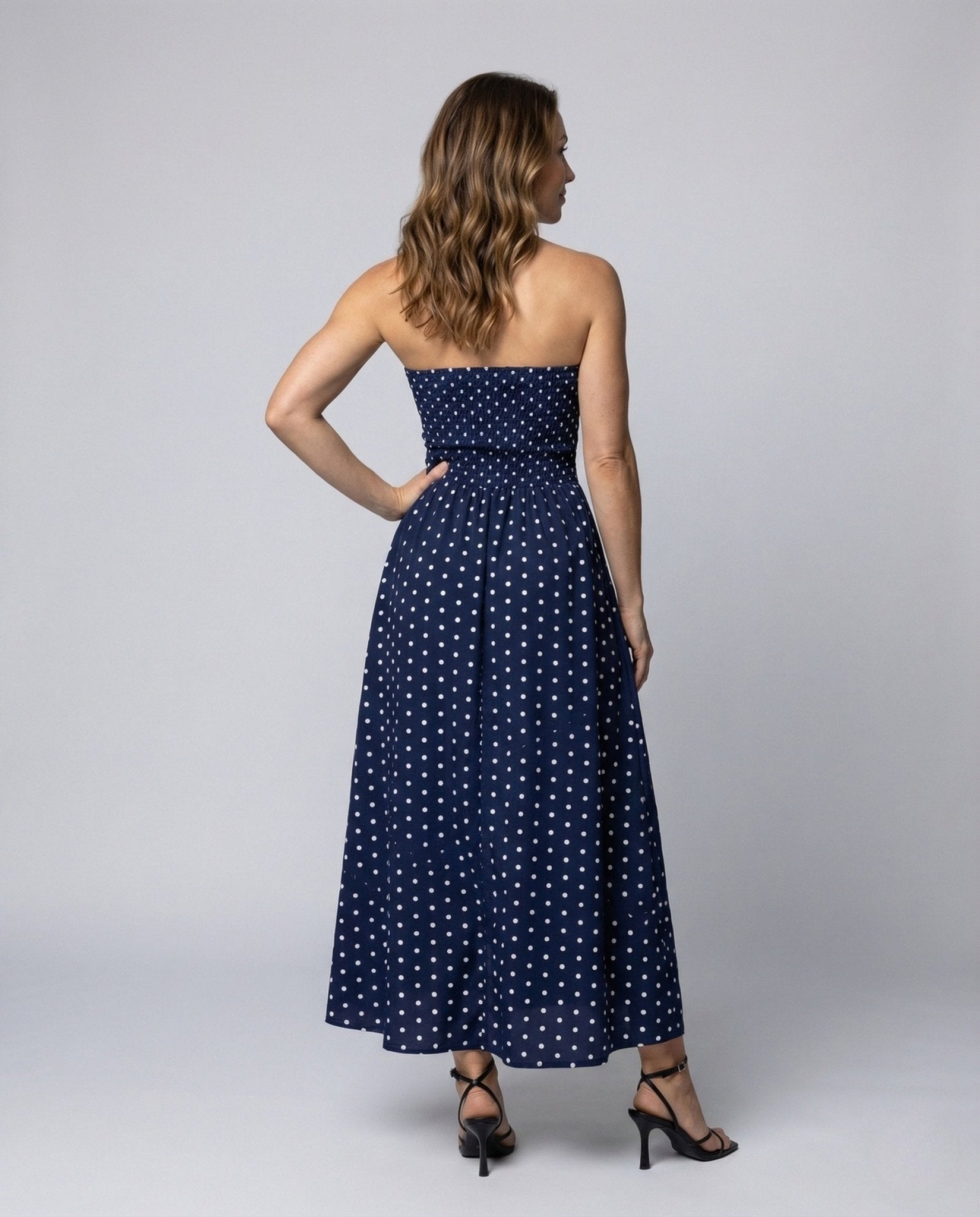 Women's Maxi Dress Strapless Dots - Chichicherry