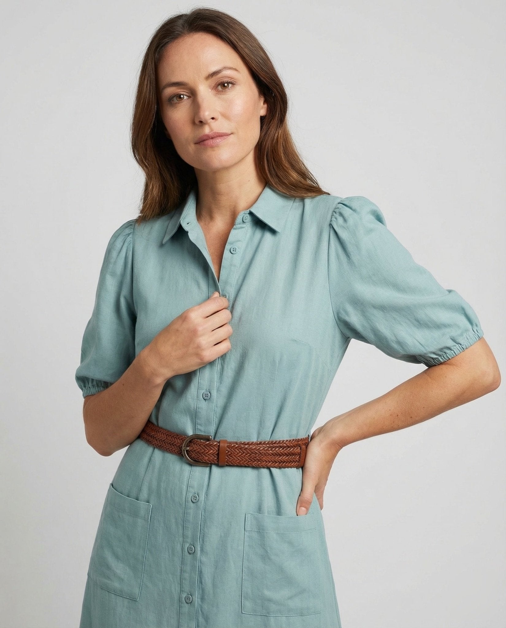 Women's maxi dress with button placket and belt - Chichicherry