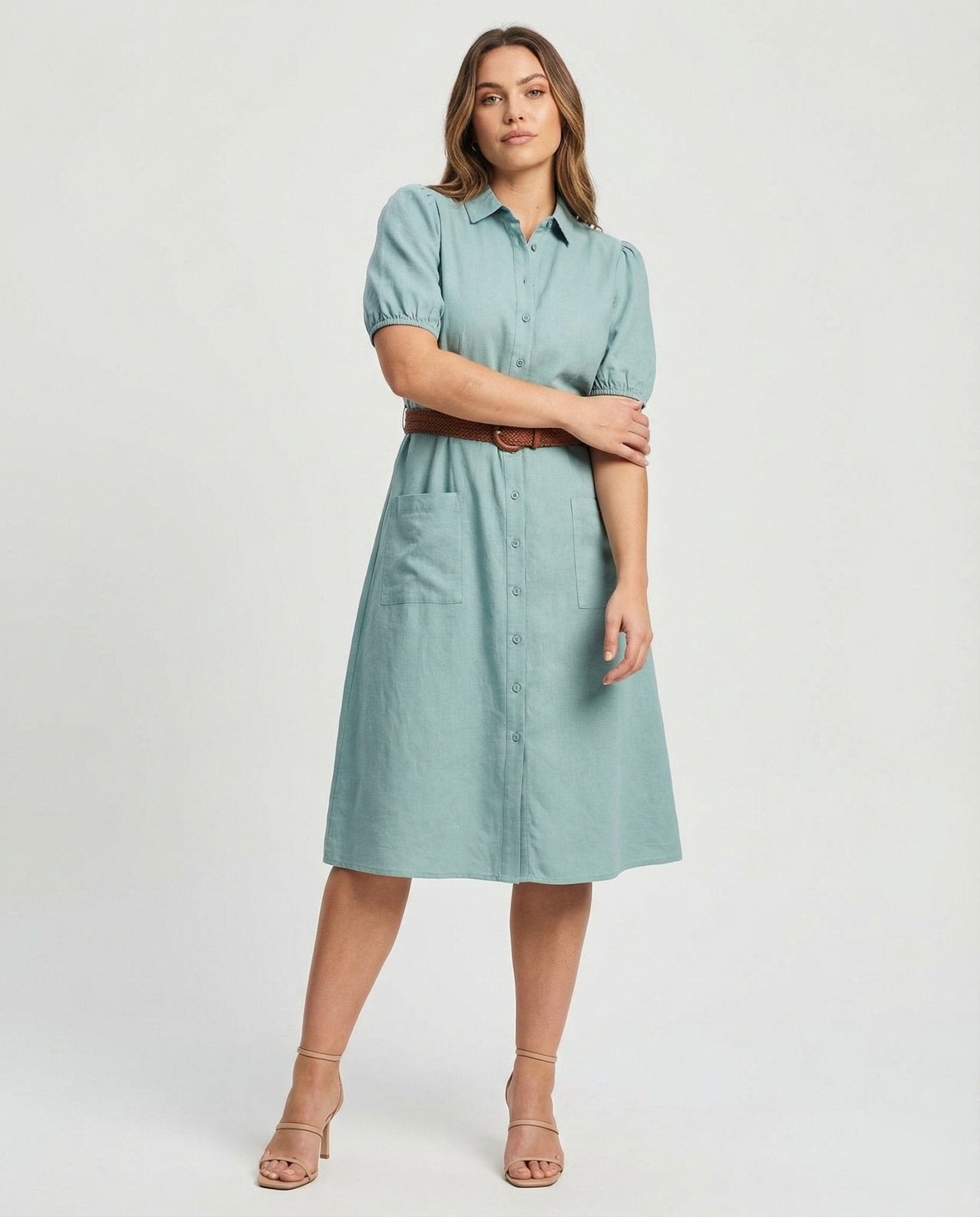Women's maxi dress with button placket and belt - Chichicherry