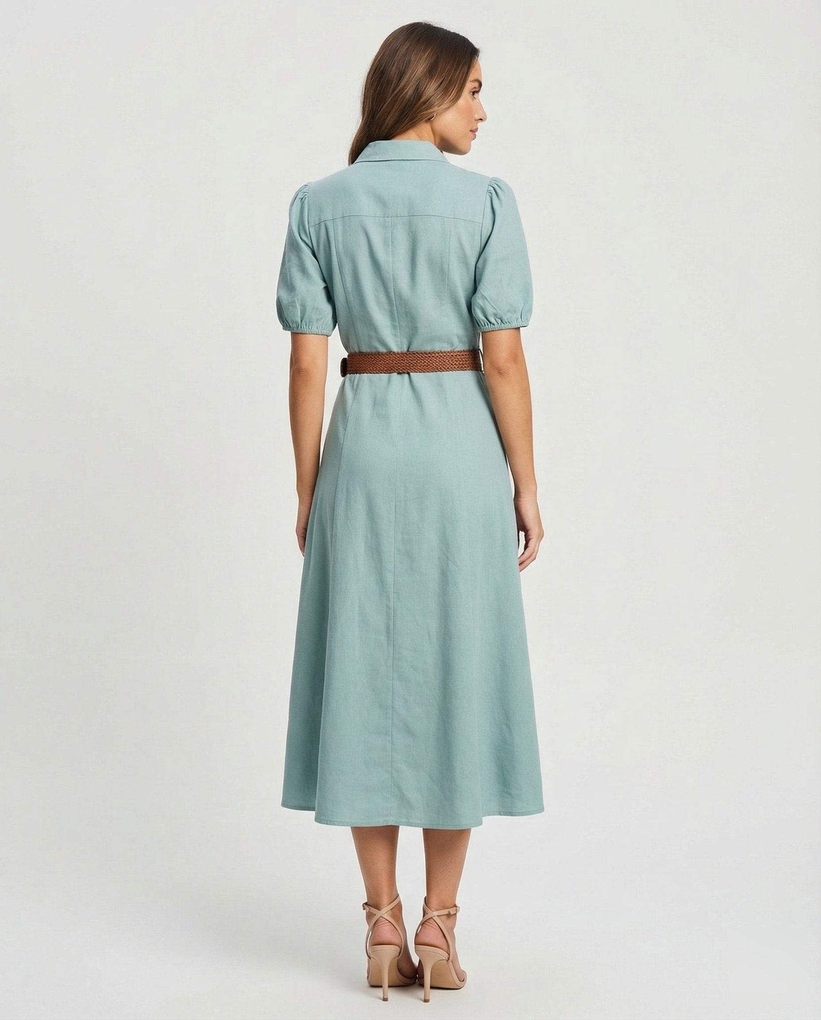 Women's maxi dress with button placket and belt - Chichicherry
