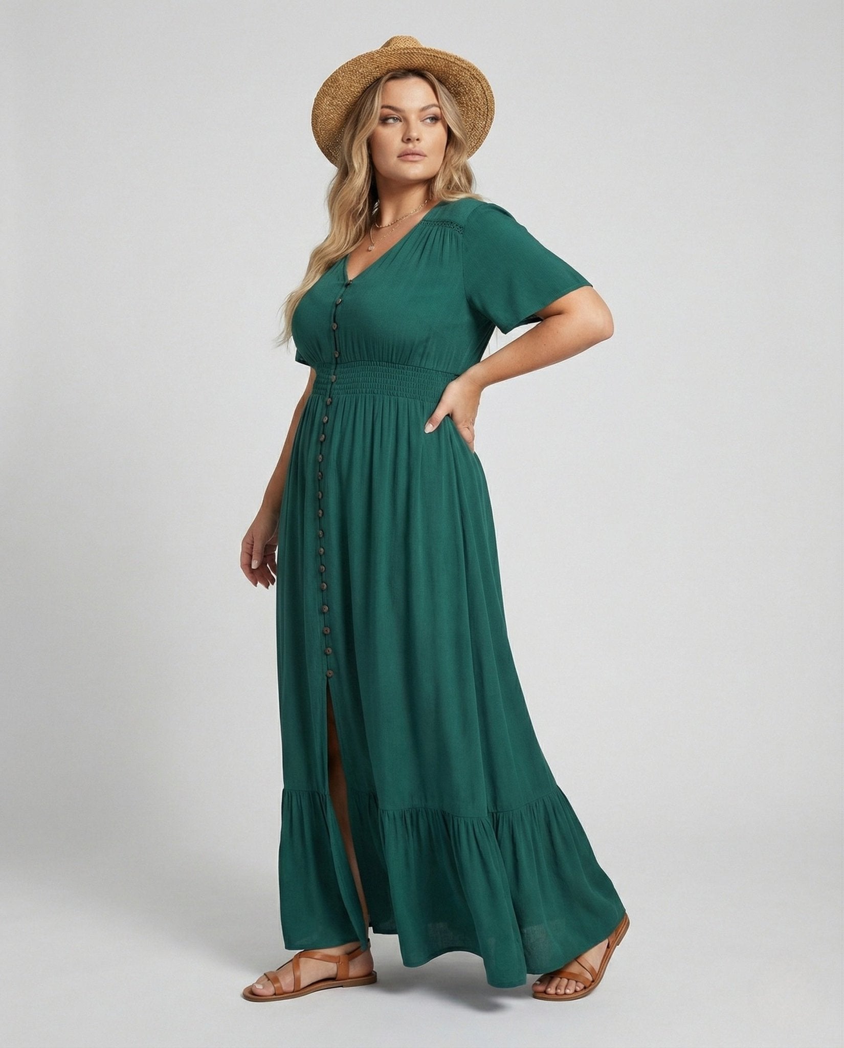 Women’s maxi dress with button placket and tiered ruffle - Chichicherry