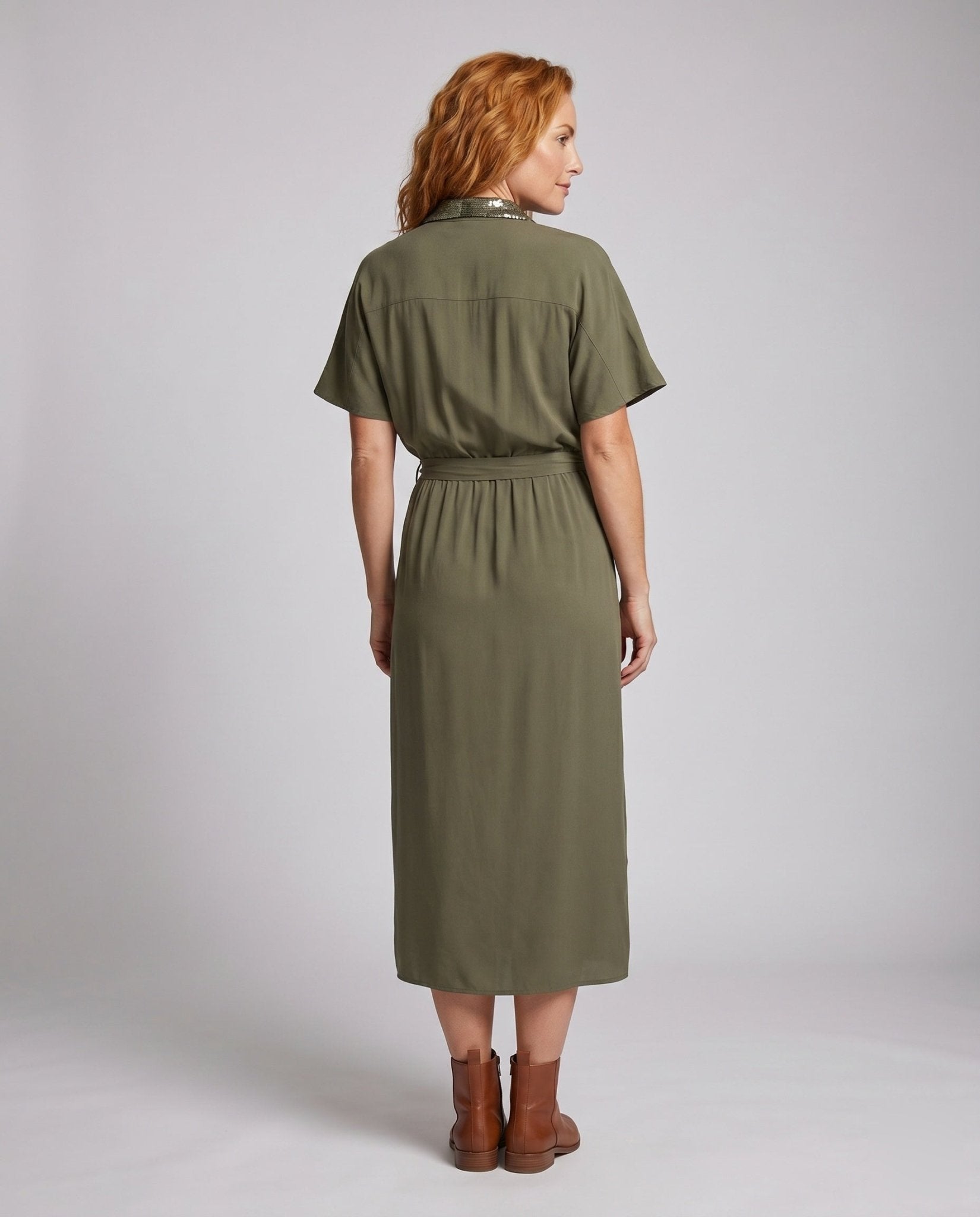 Women's maxi dress with chic waist belt and elegant button design - Chichicherry