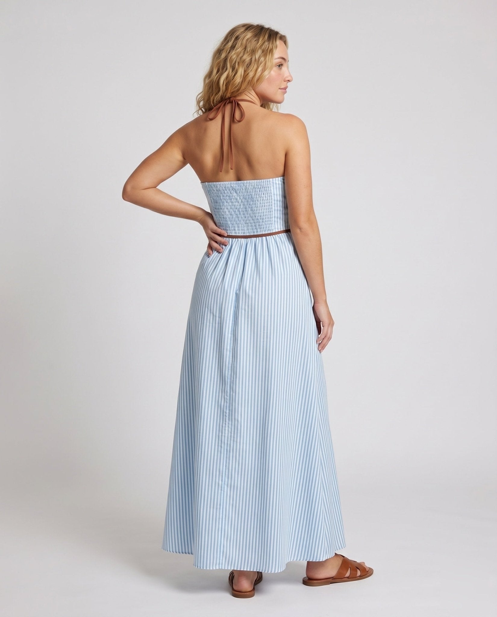 Women's maxi dress with deep V-neckline and elegant cut-out details - Chichicherry