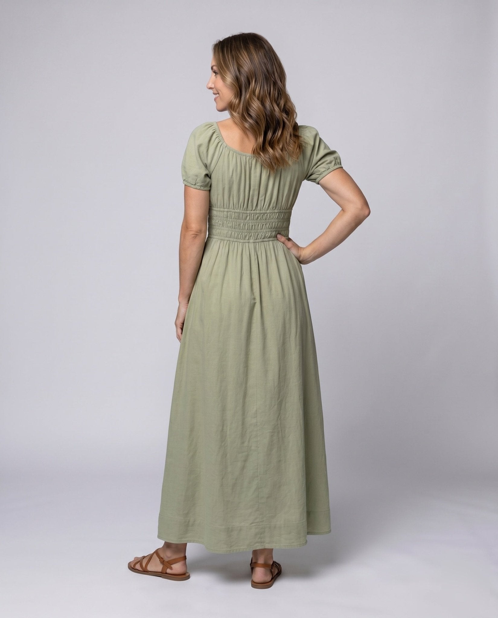 Women’s maxi dress with elastic bodice and ruffle details - Chichicherry