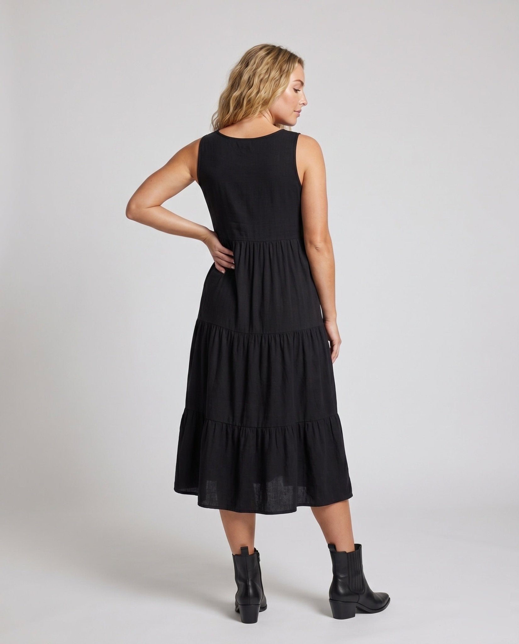 Women's maxi dress with elegant button placket and flowing ruffle cut - Chichicherry