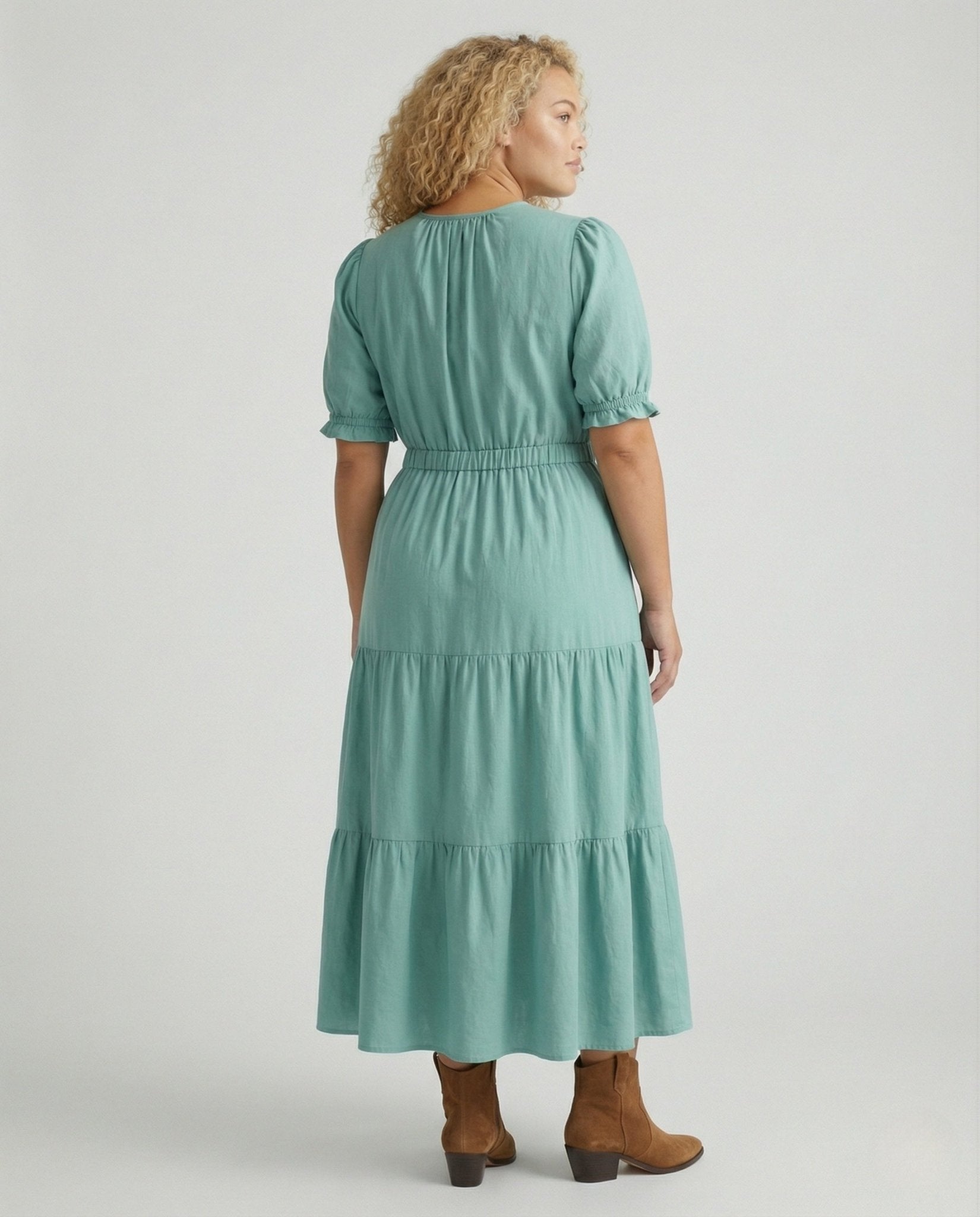 Women's maxi dress with ethnic pattern and flounce skirt - Chichicherry