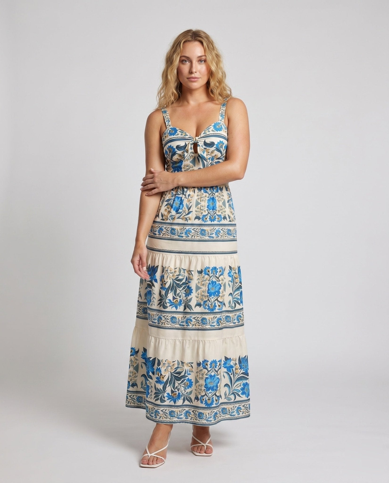Women’s maxi dress with floral patterns and romantic ruffles - Chichicherry