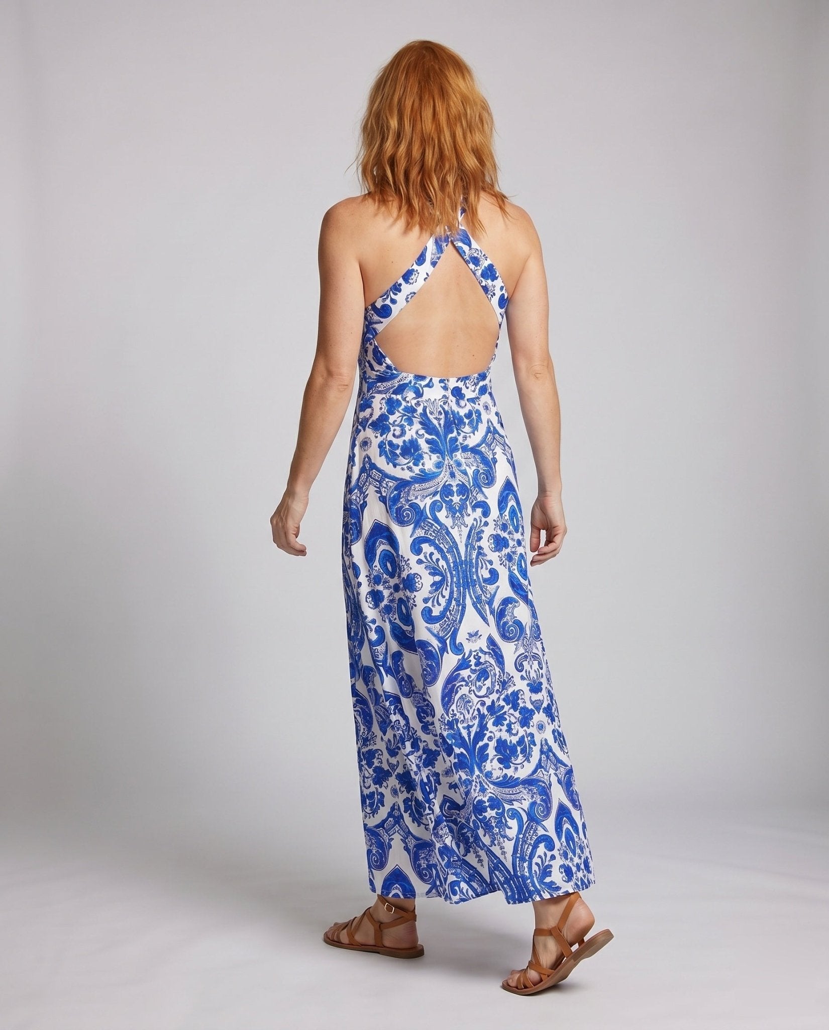 Women’s Maxi Dress with High-Necked Traditional Design - Chichicherry