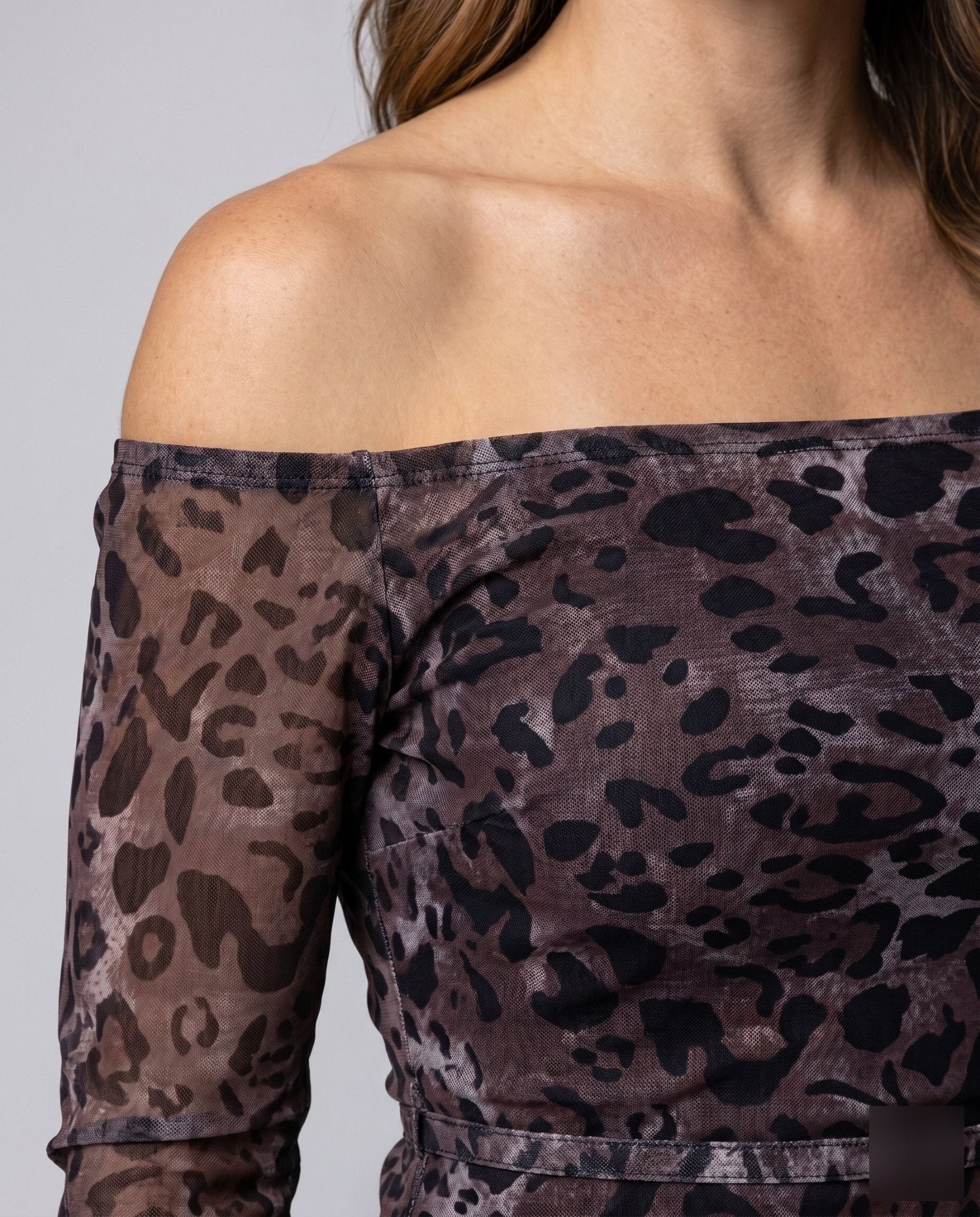 Women's maxi dress with off-shoulder design element and transparent sleeves - Chichicherry