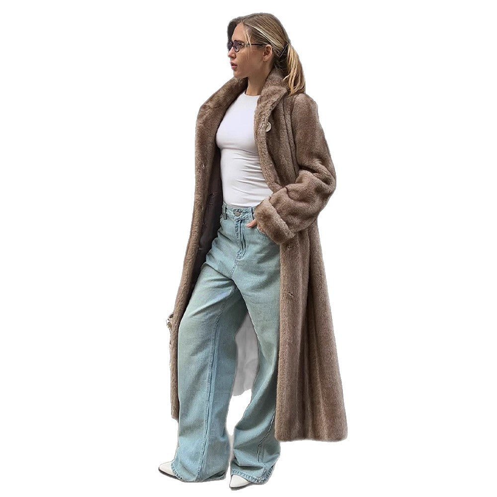 Women's Maxi Faux Fur Coat with Wide Lapel and Loose Fit Chichicherry - Chichicherry