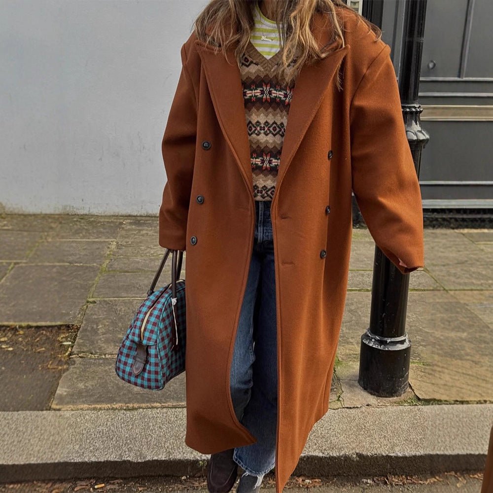 Women's Maxi Length Double Breasted Coat with Oversized Silhouette Chichicherry - Chichicherry
