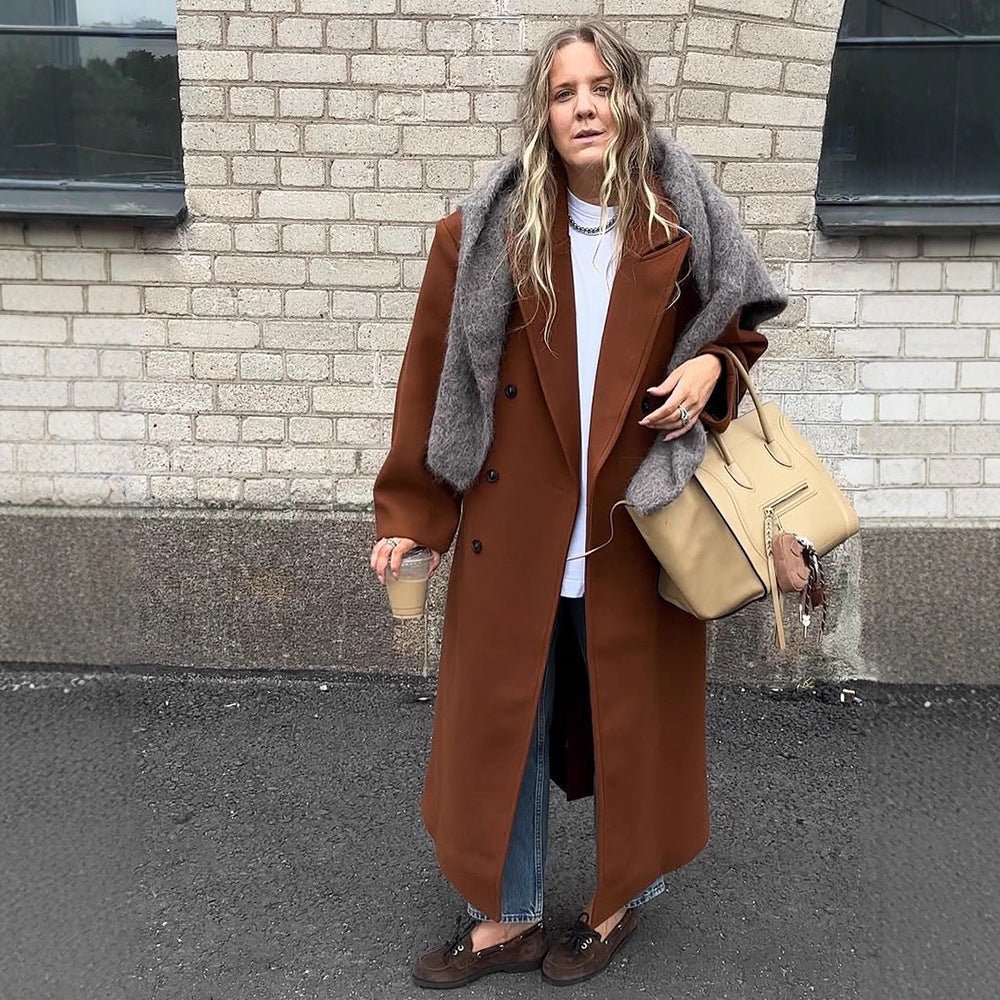 Women's Maxi Length Double Breasted Coat with Oversized Silhouette Chichicherry - Chichicherry