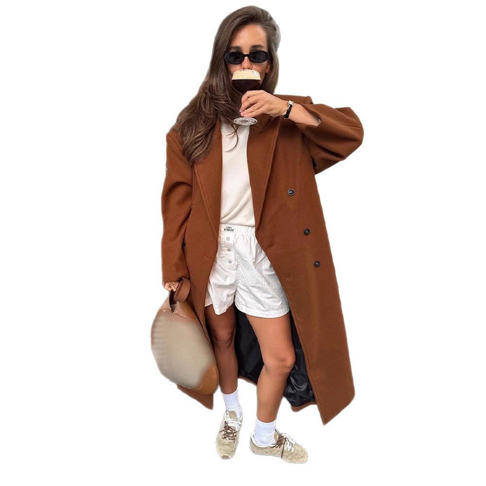Women's Maxi Length Double Breasted Coat with Oversized Silhouette Chichicherry - Chichicherry