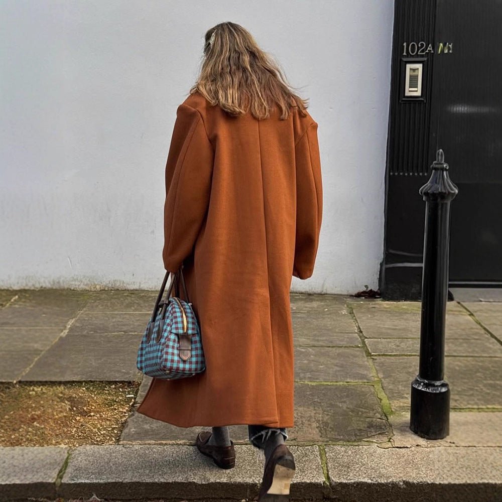 Women's Maxi Length Double Breasted Coat with Oversized Silhouette Chichicherry - Chichicherry