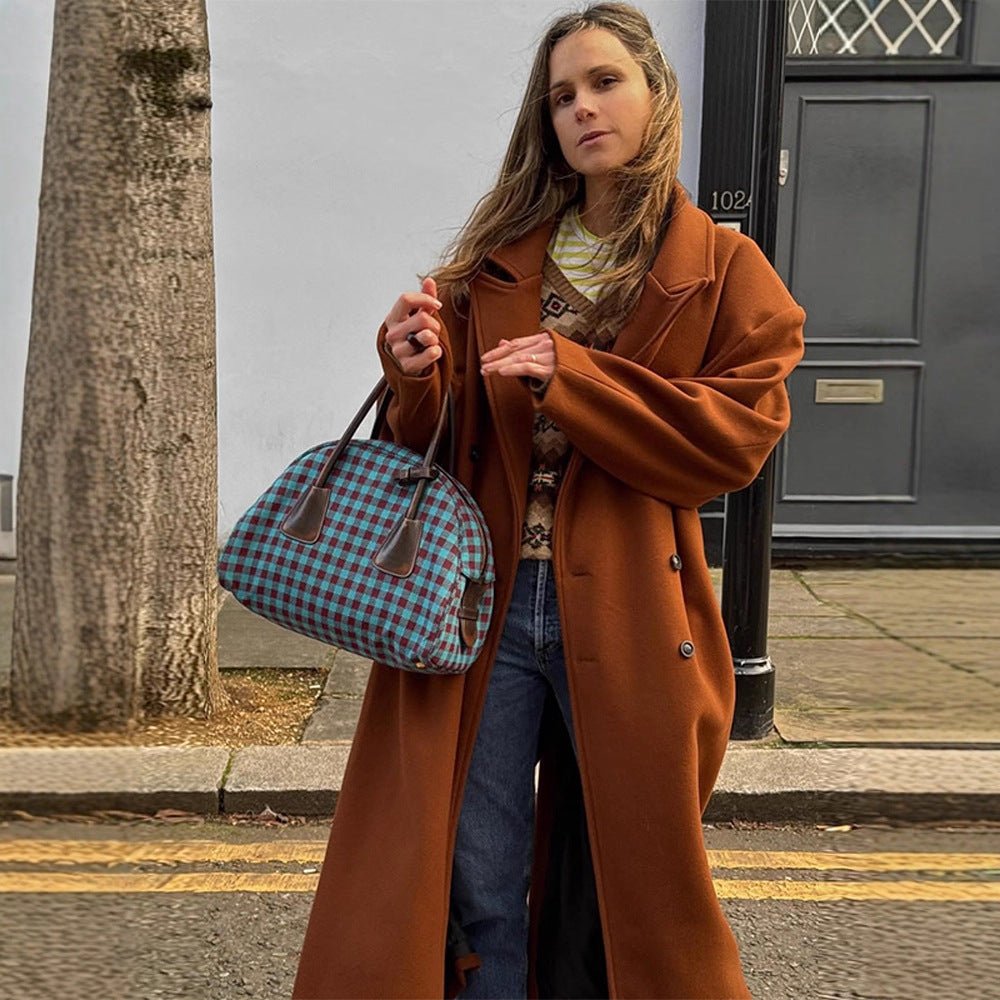 Women's Maxi Length Double Breasted Coat with Oversized Silhouette Chichicherry - Chichicherry