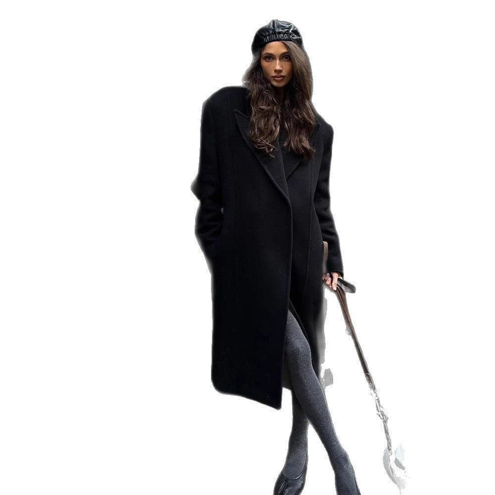 Women's Maxi Length Wool Blend Coat in Oversized Cocoon Cut with Distinctive Shoulder Line Chichicherry - Chichicherry