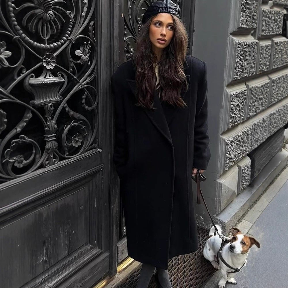 Women's Maxi Length Wool Blend Coat in Oversized Cocoon Cut with Distinctive Shoulder Line Chichicherry - Chichicherry