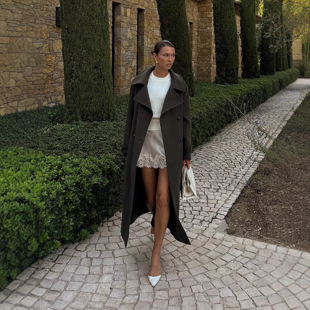 Women’s Maxi Length Wool Coat in Cocoon Cut with Voluminous Shawl Collar Chichicherry - Chichicherry