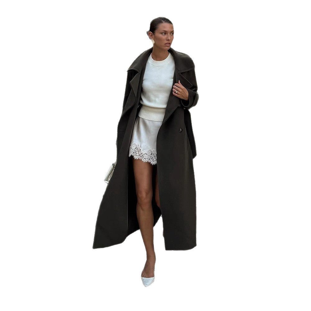 Women’s Maxi Length Wool Coat in Cocoon Cut with Voluminous Shawl Collar Chichicherry - Chichicherry