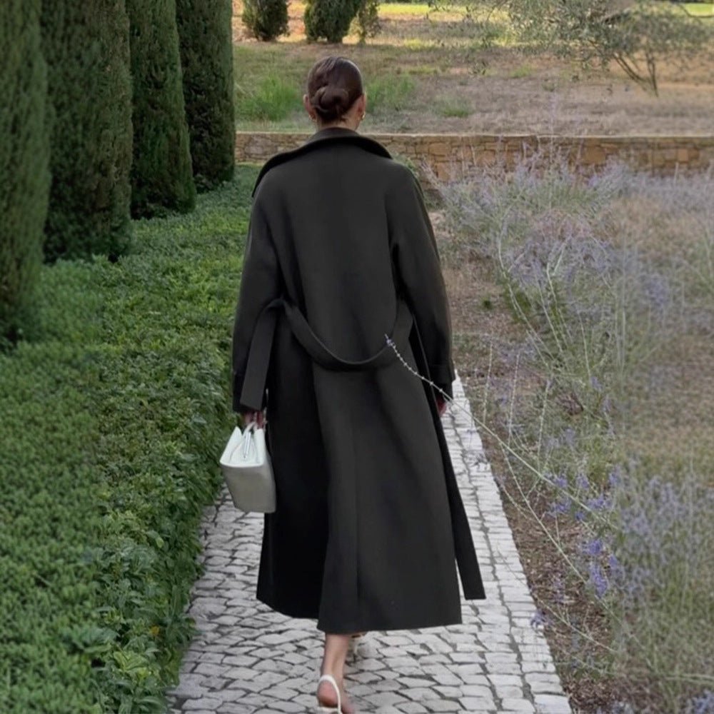 Women’s Maxi Length Wool Coat in Cocoon Cut with Voluminous Shawl Collar Chichicherry - Chichicherry