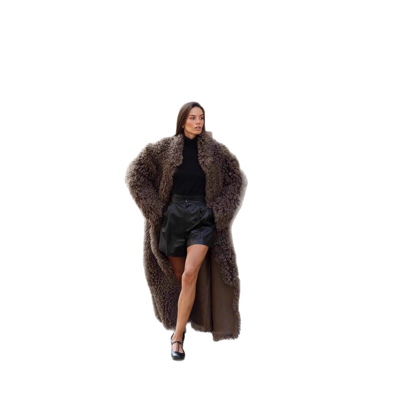Women's Maxi Long Curly Teddy Coat in Sheepskin Look Chichicherry - Chichicherry