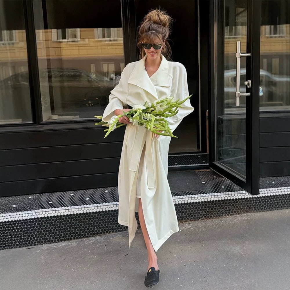 Women’s Maxi Long Wrap Coat made from flowing material with wide shawl collar Chichicherry - Chichicherry
