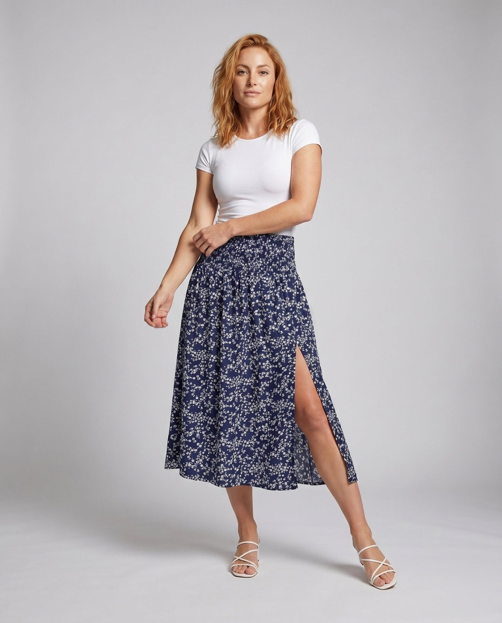 Women's maxi skirt with floral design and elastic waistband - Chichicherry