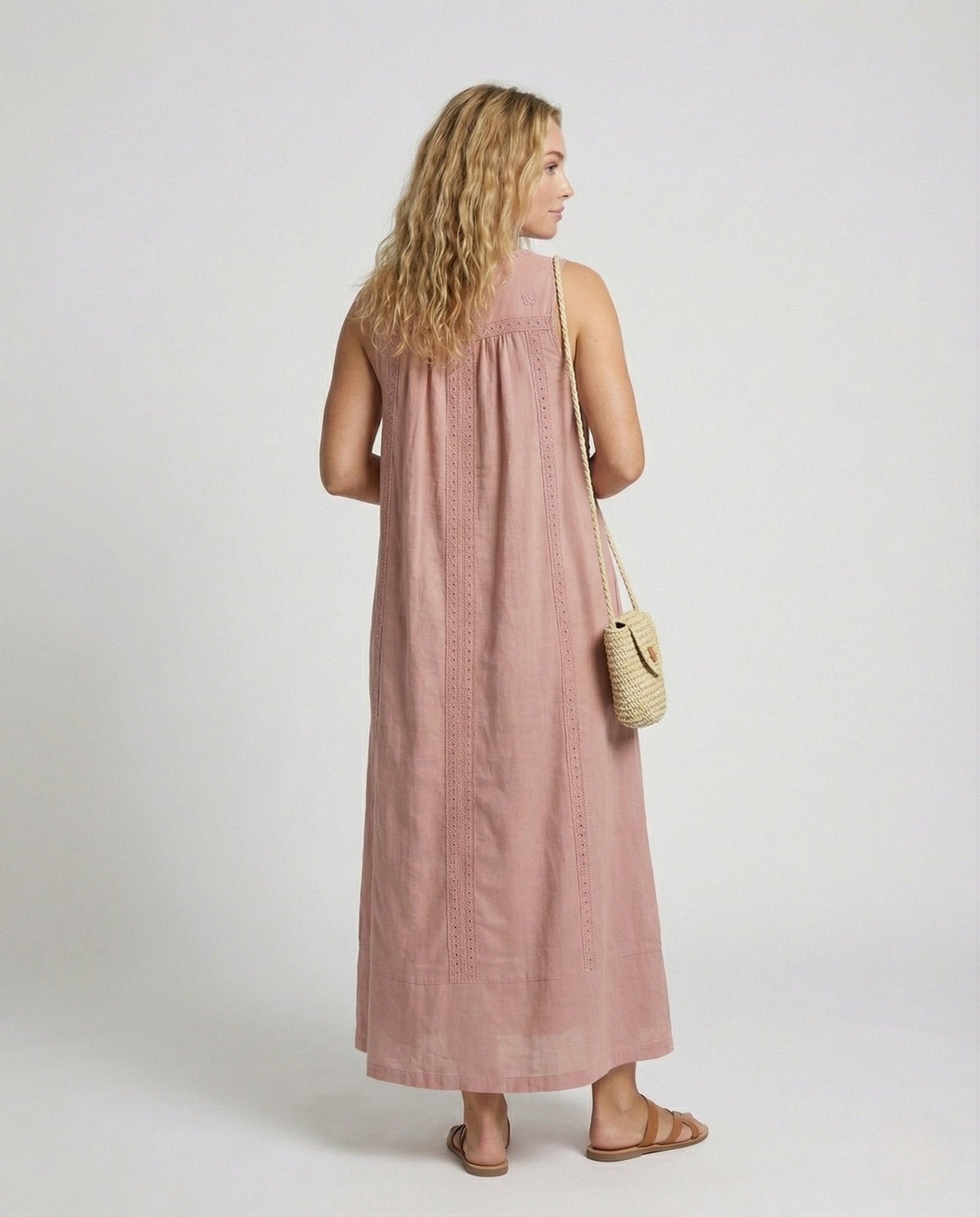 Women's Maxi Tunic Dress with Tassel Drawstring - Chichicherry